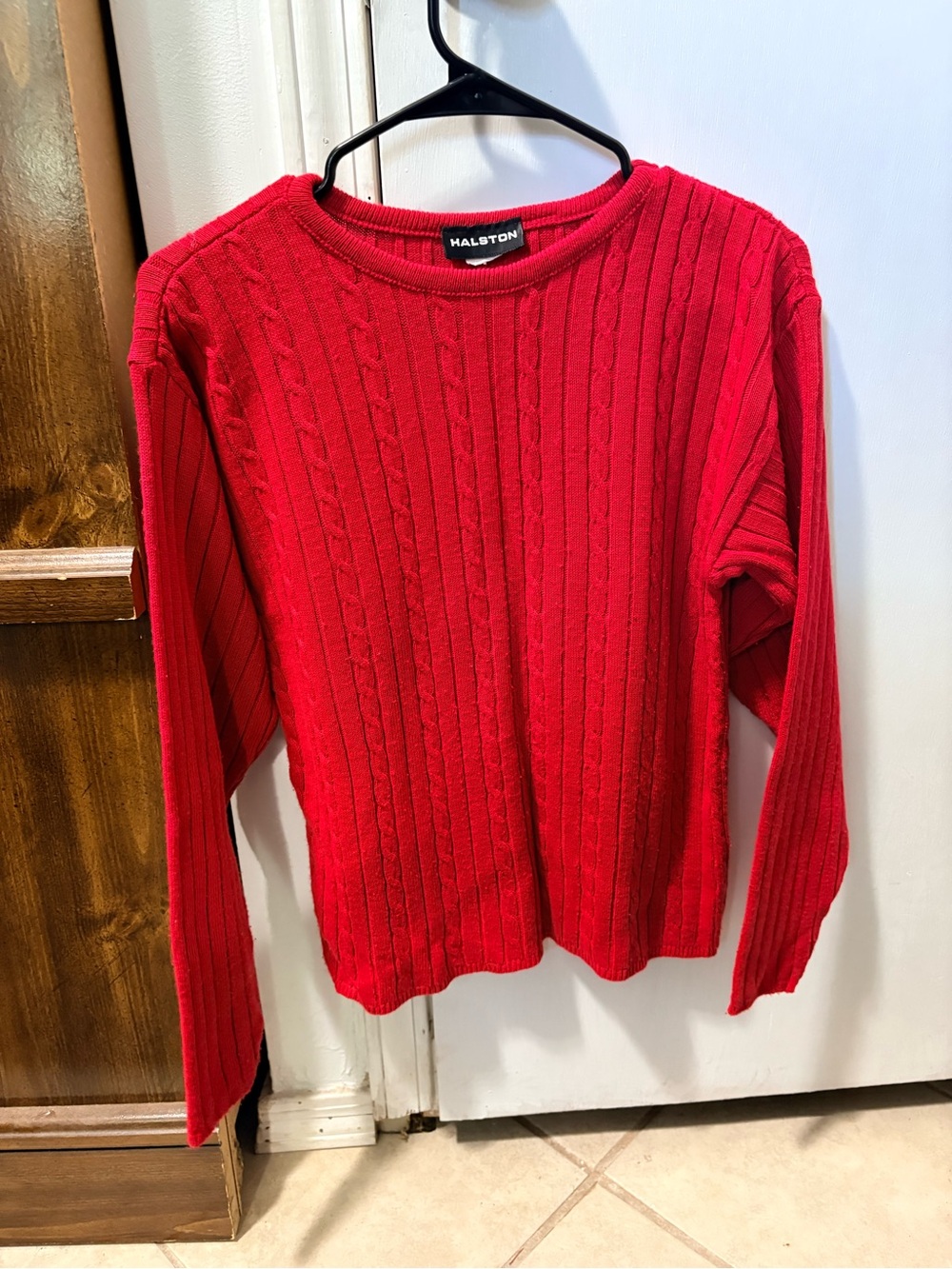 Halston Bright Red Cable-Knit Pullover